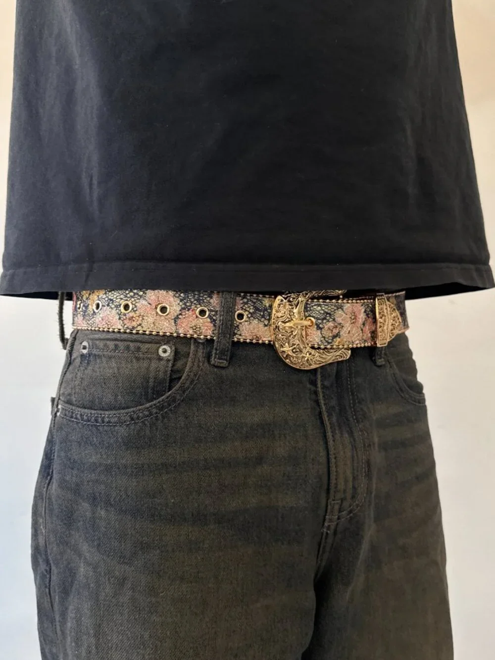Dark Tapestry Floral Carved Western Belt
